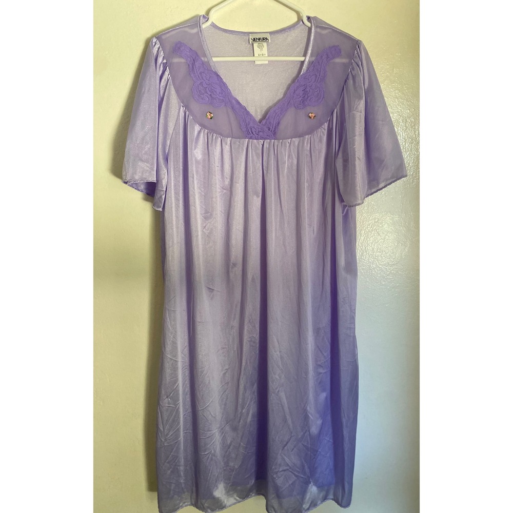 Ventura Vintage Nightgown Set 2 Pastel Purple Blue Lace Nylon Sleepwear Large